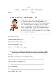 English Worksheet: TEST. Everyday activities & the Time