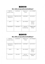 English Worksheet: Bingo about holidays