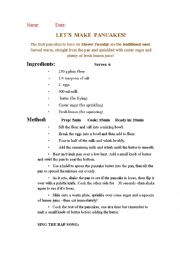 English Worksheet: PANCAKES RECIPE