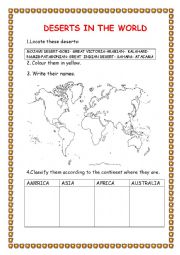 English Worksheet: DESERTS IN THE WORLD