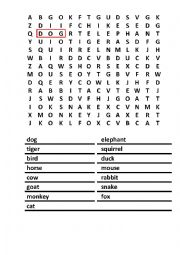 English Worksheet: Animals word puzzle
