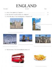 English Worksheet: England Webquest