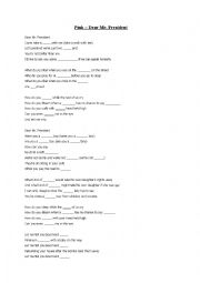 English Worksheet: Fill in the blanks in song Dear Mr.President