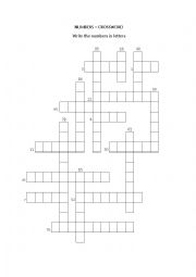 English Worksheet: Numbers 1-100 crossword