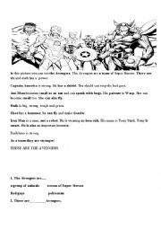 English Worksheet: Avengers reading comprehension and puzzle. Superhero