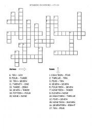 English Worksheet: Numbers crossword 0 to 20