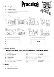 English Worksheet: jobs and prepositions