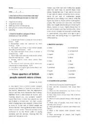 English Worksheet: Reading activity - microcrime