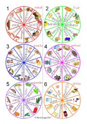 English Worksheet: 5 In a Row Food Groups Spinners and Scorecards