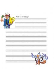 English Worksheet: Pokemon writing with puzzles and adjective and verb usage