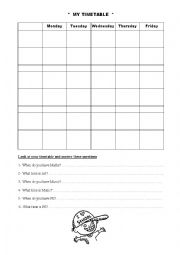 English Worksheet: MY SCHOOL TIMETABLE