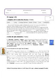 English Worksheet: Mid-Semester 2 Test 1