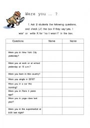 English Worksheet: Were you ... ? (simple past questions was/were )
