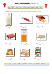 English Worksheet: Lets Go Shopping! - Picture matching - dice game - role-play