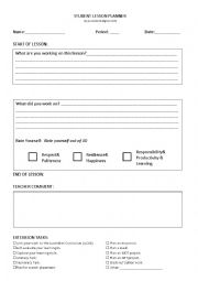 English Worksheet: STUDENT LESSON PLANNER