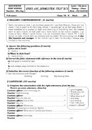 English Worksheet:  TEST N1 7th form (TUNISIAN SCHOOLS)