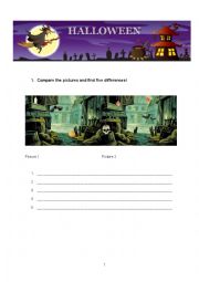 English Worksheet: Compare the pictures and find five differences!