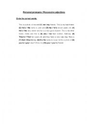 English Worksheet: Personal pronouns/Adjectives