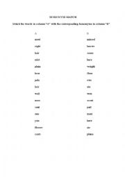 English Worksheet: Homonym Matching Worksheet