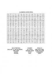 English Worksheet: classrooom commands wordsearch 