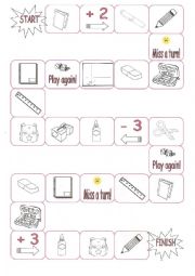 English Worksheet: Game Board School Objects