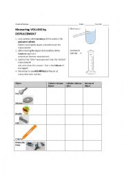 English Worksheet: Measuring Volume By Displacement