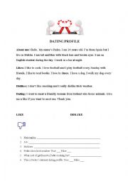 English Worksheet: Online Dating Reading and writing Task