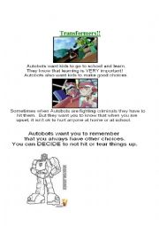 English Worksheet: Transformers social story. Anger and how to control. Includes anger cards