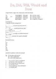 Do, Did, Will, Would and Does - Grammar exercises