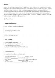 English Worksheet: Simple Past reading comprehension