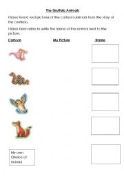 English Worksheet: Gruffalo Animals