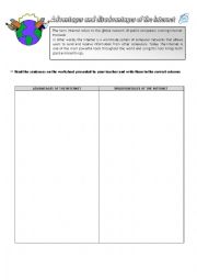 English Worksheet: The advantages and disadvantages of the Internet