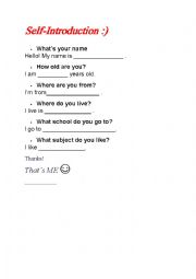 English Worksheet: self introduction