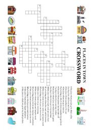 Places in Town Crossword ESL worksheet by EvaLore