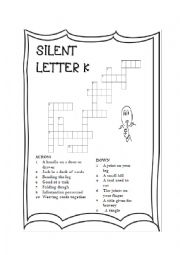 English Worksheet: Silent Letter K Crossword