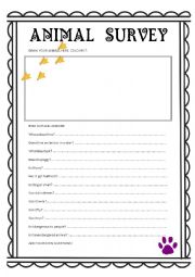 English Worksheet: ANIMAL SURVEY