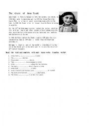 English Worksheet: Reading  Anne Frank