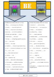 English Worksheet: BE ::: AM  IS  ARE  WAS  WERE
