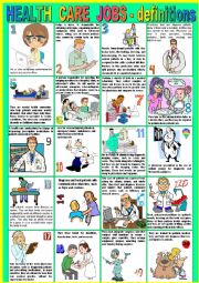 English Worksheet: HEALTH CARE Definitions + KEY. 