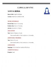 English Worksheet: CURRICULUM VITAE