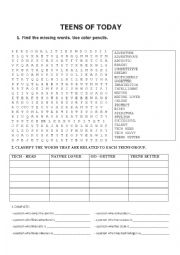 English Worksheet: teens of today