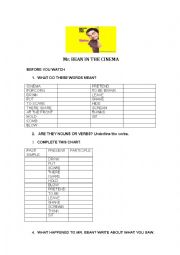 English Worksheet: Mr. Bean in the cinema