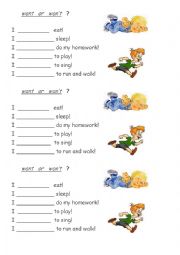 English Worksheet: Want or Wont