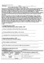 English Worksheet: Global test for intermediate students