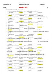 English Worksheet:   	Influence 12 Unit 15 Vocabulary Quiz