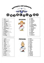 English Worksheet: synonyms and antonyms - adjectives 