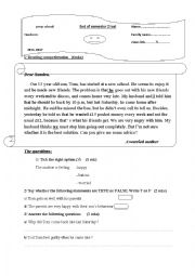 English Worksheet: End of semester 2 test