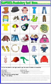 Clothes  vocabulary test for young learners