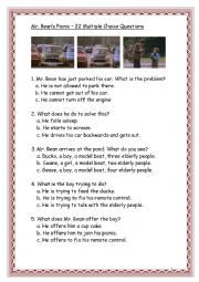 English Worksheet: Mr. Beans Picnic - 22 Multiple Choice Questions