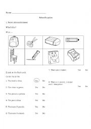 School supplies worksheet